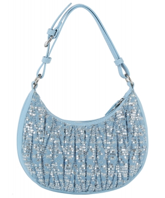 Sequined Denim Quilted Hobo Shoulder Bag DX-0196-M LIGHT DENIM